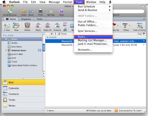 find inbox for outlook 2011 mac